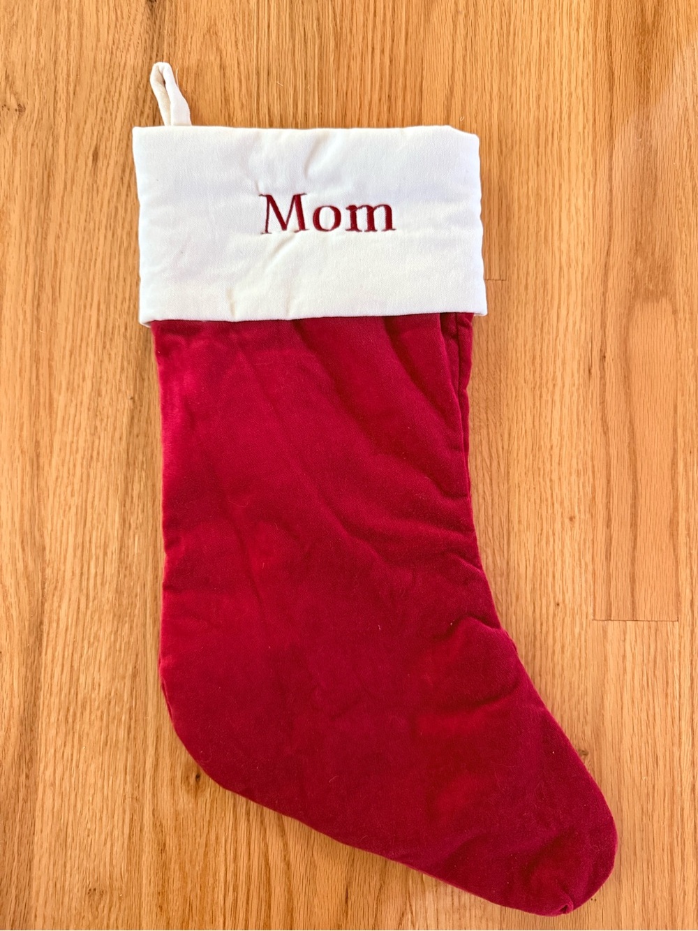 Pottery Barn Personalized 'Mom' Red Christmas Stocking with White Cuff